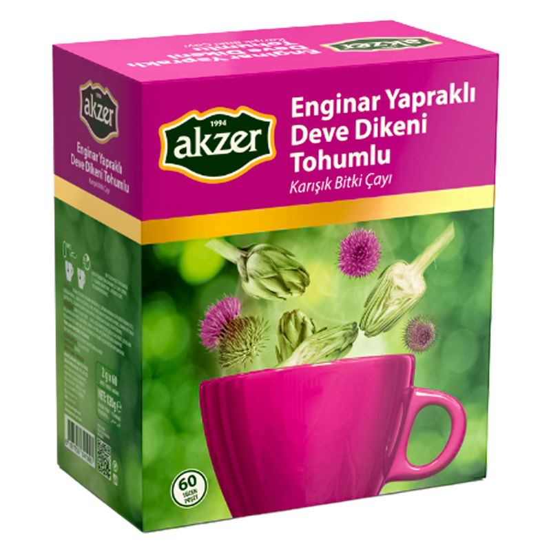 Akzer Enginar Yapraklı Deve Dikeni Tohumlu Karışık Bitki Çayı 60 Süzen Poşet 120gr