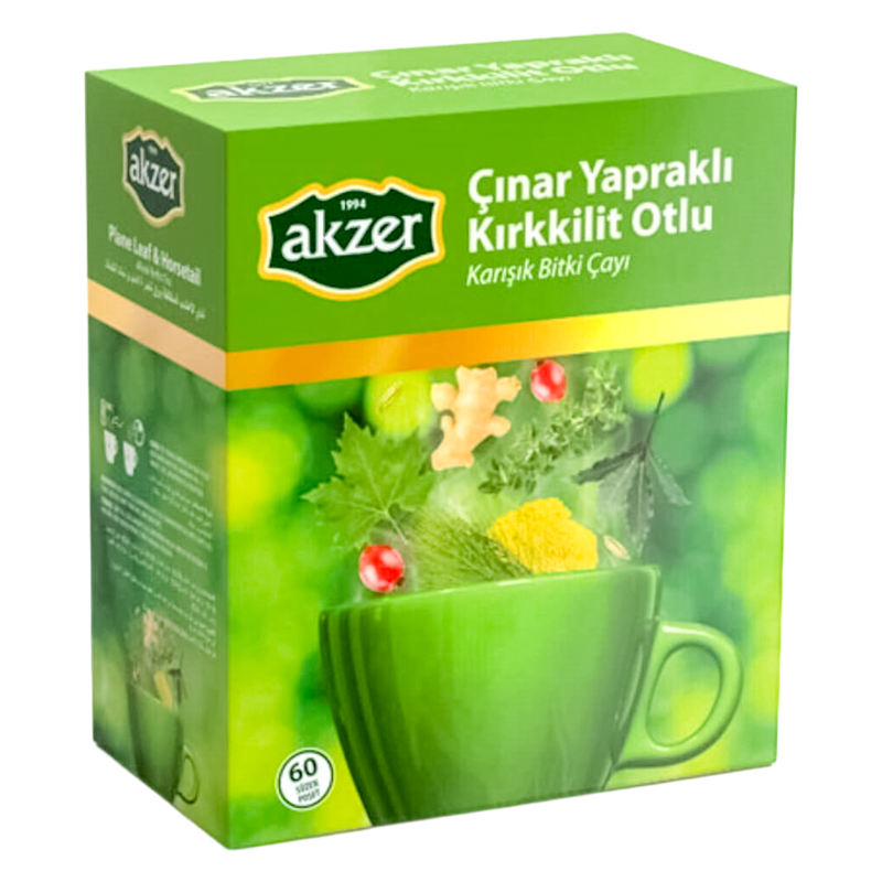 Akzer Çınar Yapraklı Kırk Kilit Otlu Çay Karışık Bitki Çayı 60 Süzen Poşet