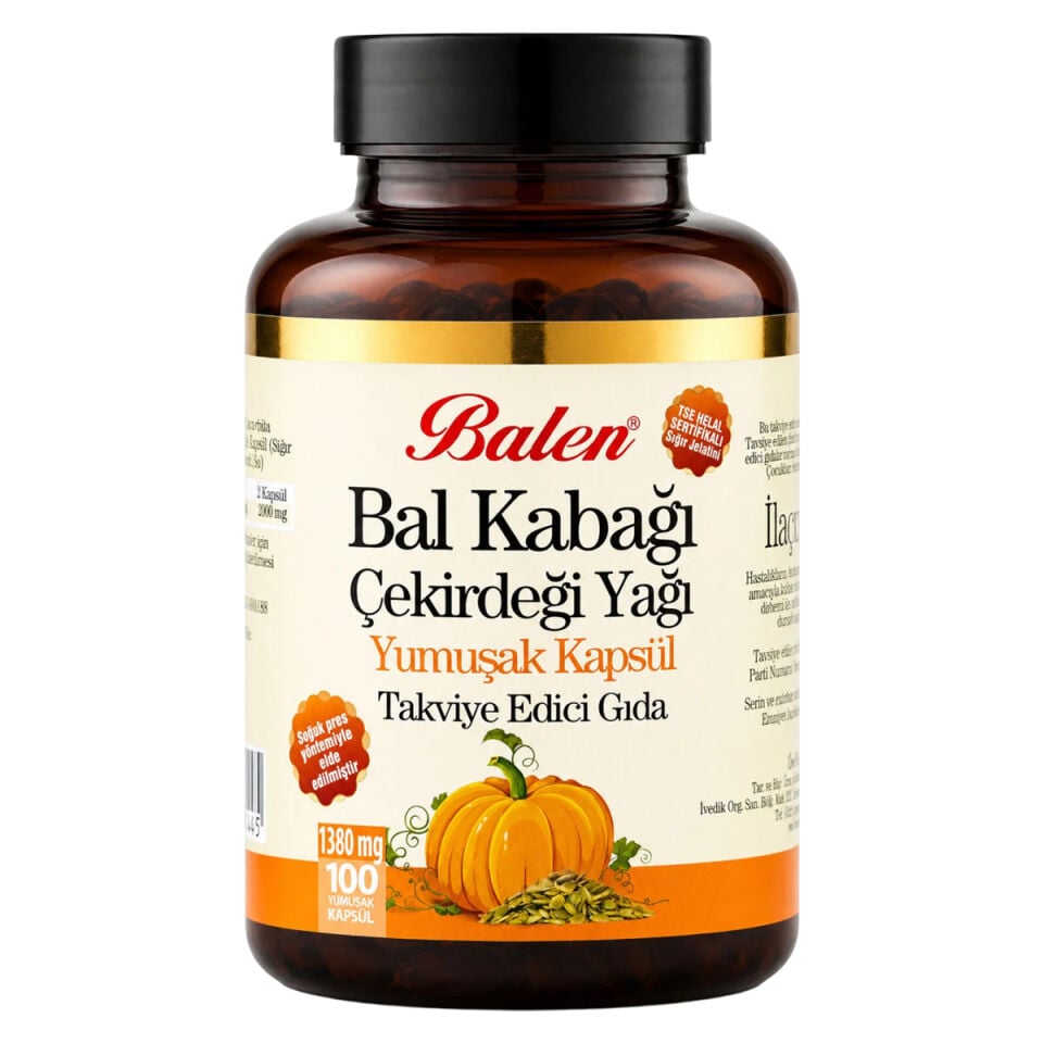 Bal Kabağı Çekirdeği Yağı Yumuşak Kapsül 1000 mg - 100 Adet (Soğuk Pres)
