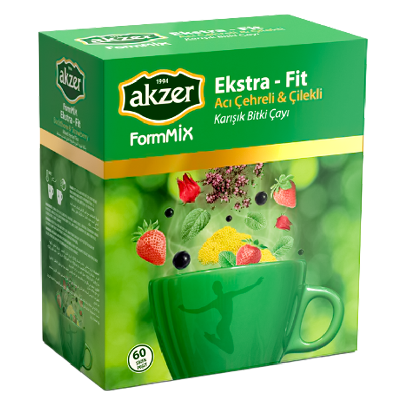 Akzer FormMix Ekstra-Fit Acı Çehreli & Çilekli Karışık Bitki Çayı - 60 Süzen Poşet