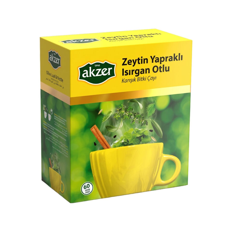 Akzer Zeytin Yapraklı Isırgan Otlu Karışık Bitki Çayı 60 Süzen Poşet