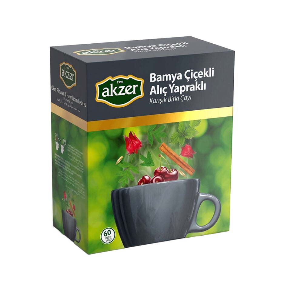 Akzer Bamya Çiçekli Alıç Yapraklı Karışık Bitki Çayı 60'lı (120 g)