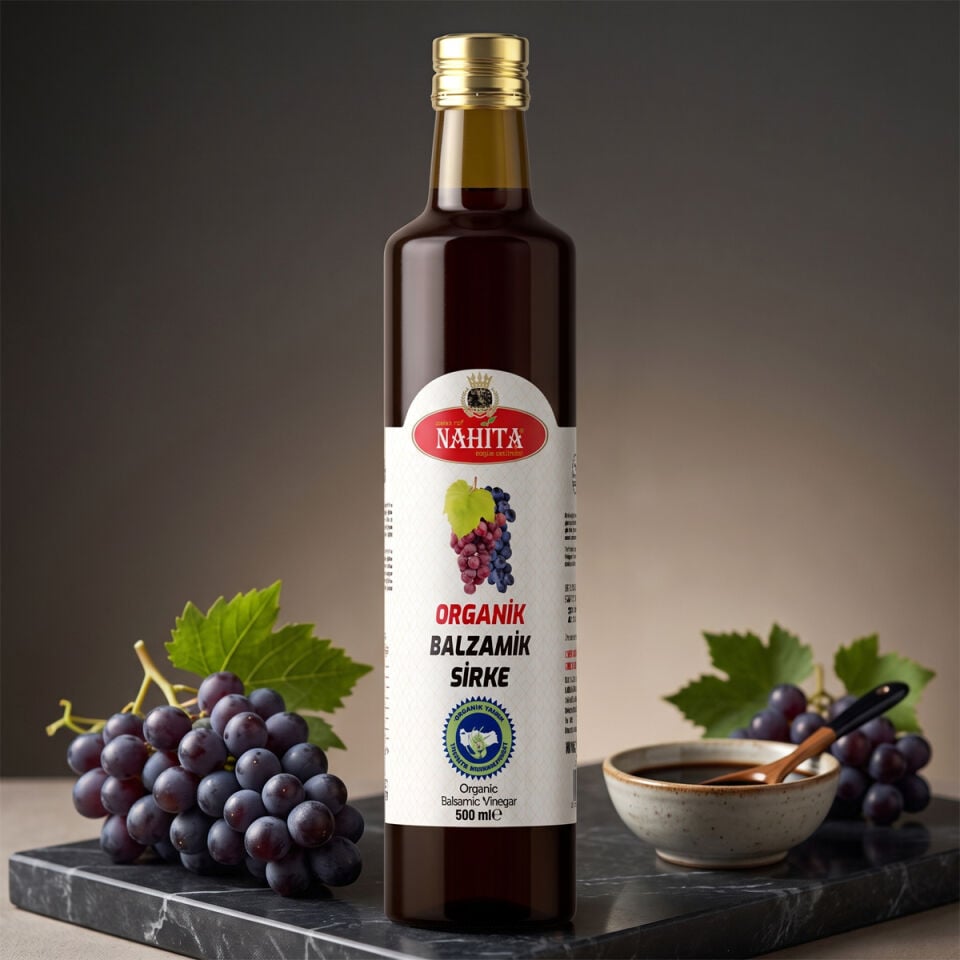 Nahita Balzamik Sirke 500 ml - Organik Sertifikalı Doğal Fermente Üzüm Şırası (Cam Şişe)